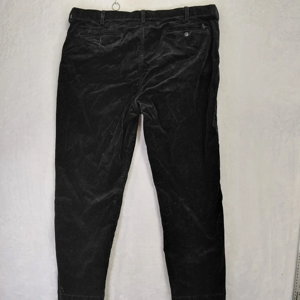 Polo Ralph Lauren Men Black Corduroy Stretch Straight Fit Pants 40/30 Tonal Pony